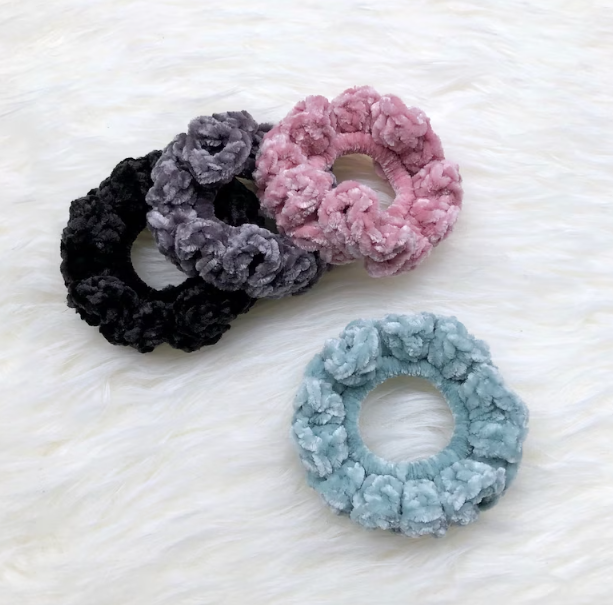 Crochet Velvet Scrunchie by Walking Dot. Vancouver Island View: Made in BC Gift Guide