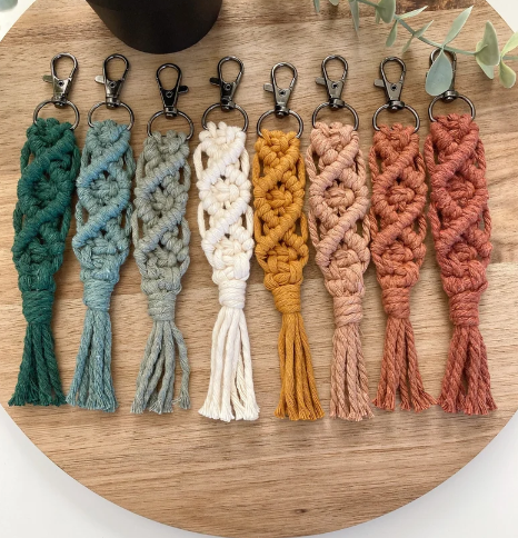 Macrame keychains created by Knotted by Joyce. Made in BC Gift Guide. Vancouver Island View