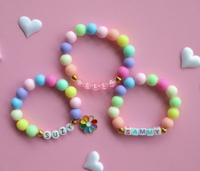 Personalized kids bracelets by Flow Wow Boutique. Made in BC Gift Guide. Vancouver Island View