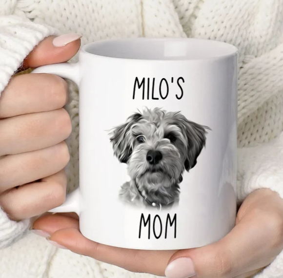 Customized mug with pet image and name by DrawLux. Made in BC Gift Guide by Vancouver Island View