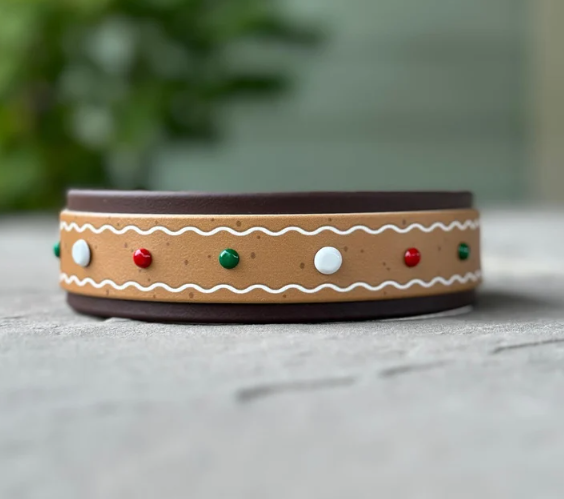 Wide Gingerbread collar for dog by Creekside Caninine. Made in BC Gift Guide by Vancouver Island View