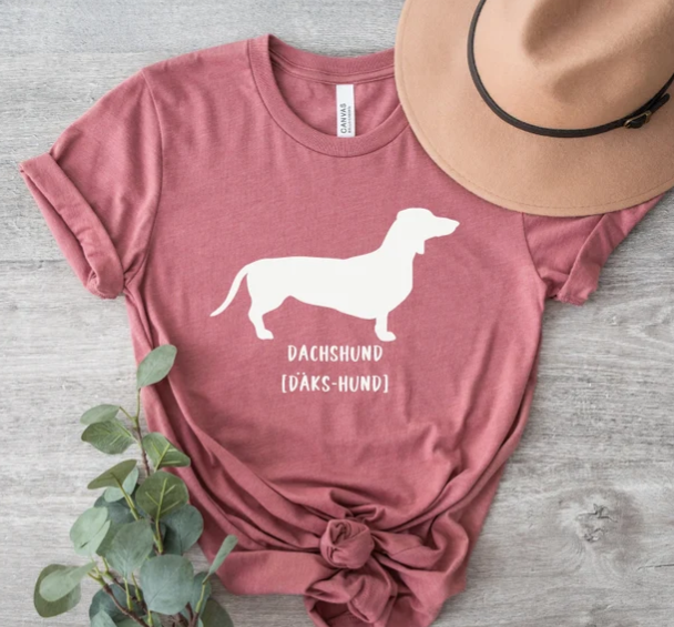 Dachshund women's tshirt by Beach Grove Gifts. Made in BC Gift guide by Vancouver Island View