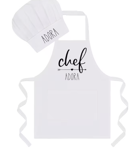 Personalized kids aprong with optional chef hat by Lush and Luxe Co. Made in BC Gift guide by Vancouver Island View