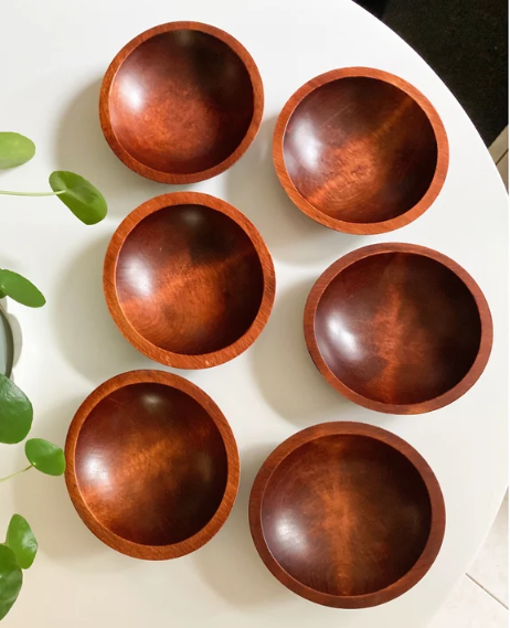 Vintage wooden bowl set by The Thicket Party. Made in BC Gift guide by Vancouver Island View