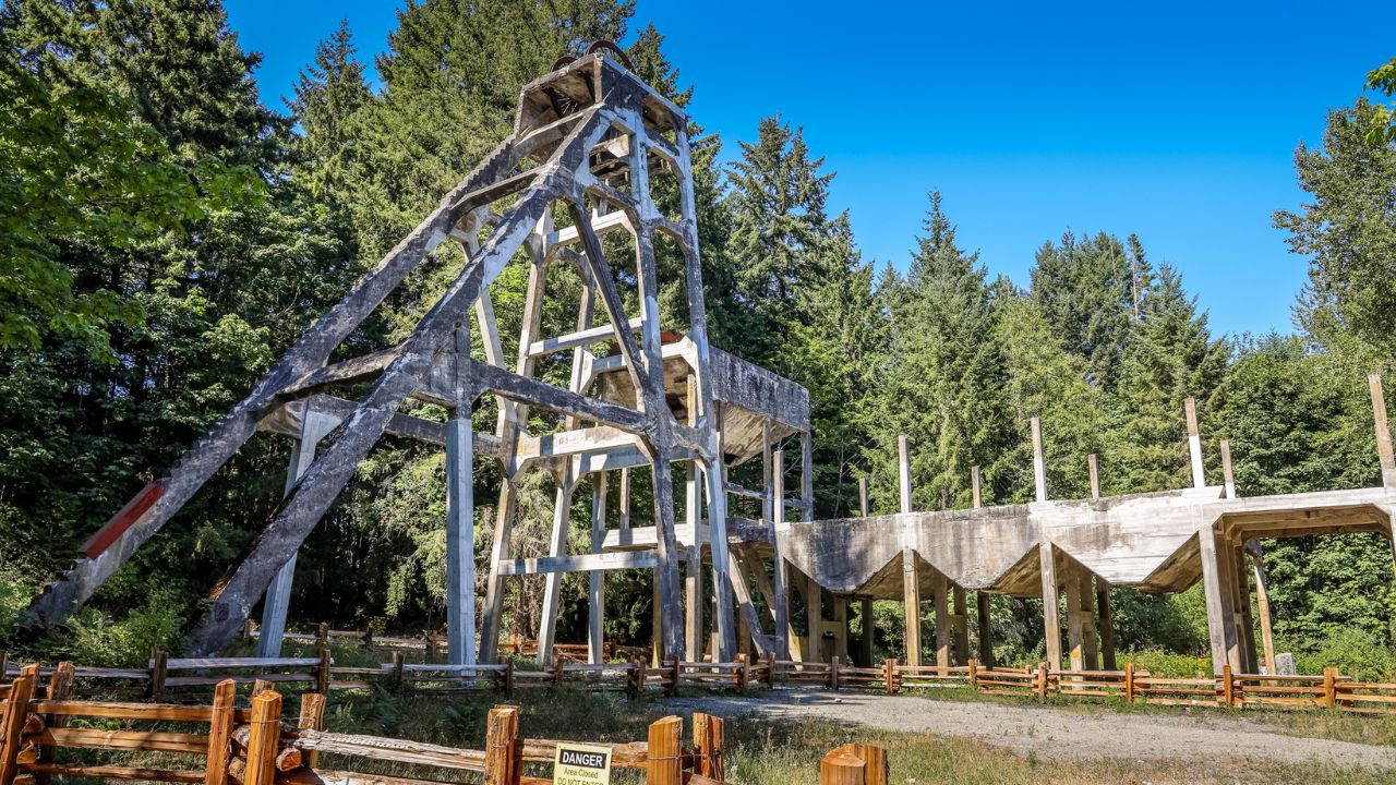 The historic tipple at Morden Colliery Provincial Park in Nanaimo on Vancouver Island. Vancouver Island View