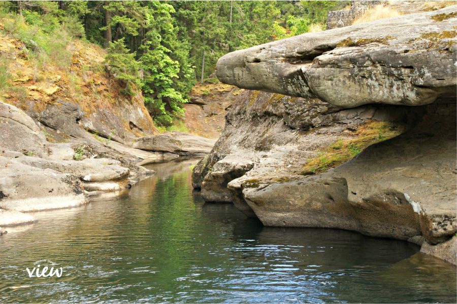 The Nose is a popular place to swim at Top Bridge Park Parksville. Vancouver Island View