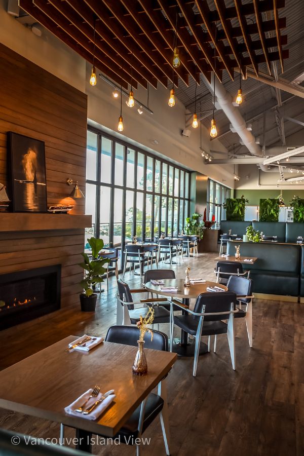The interior of Nanoose Bay Cafe restaurant, which is a delightful waterfront gem in Nanoose Bay BC. Vancouver Island View